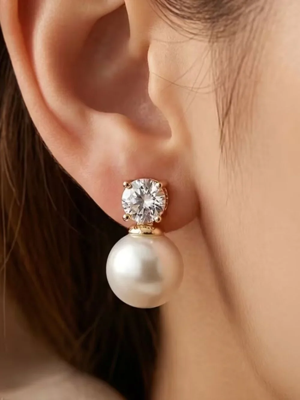 14K Gold Womens 2ct Diamond Natural Freshwater White Pearl Drop Earrings Jewelry